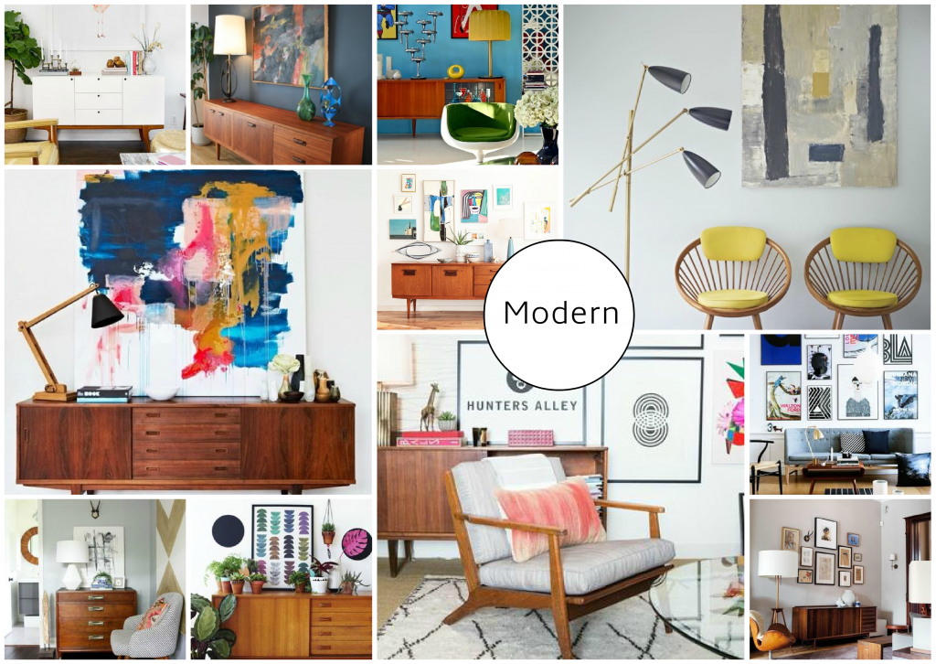 Mid century modern art mood board created on www Sampleboard Com