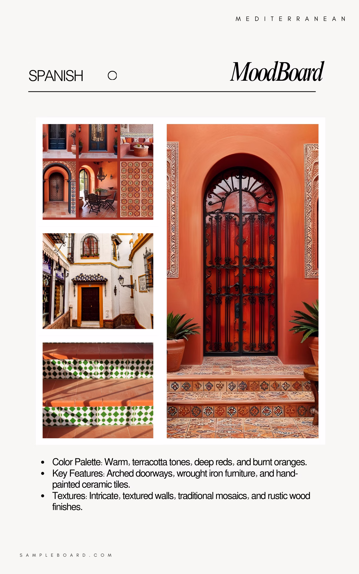 Mediterranean interior design moodboard