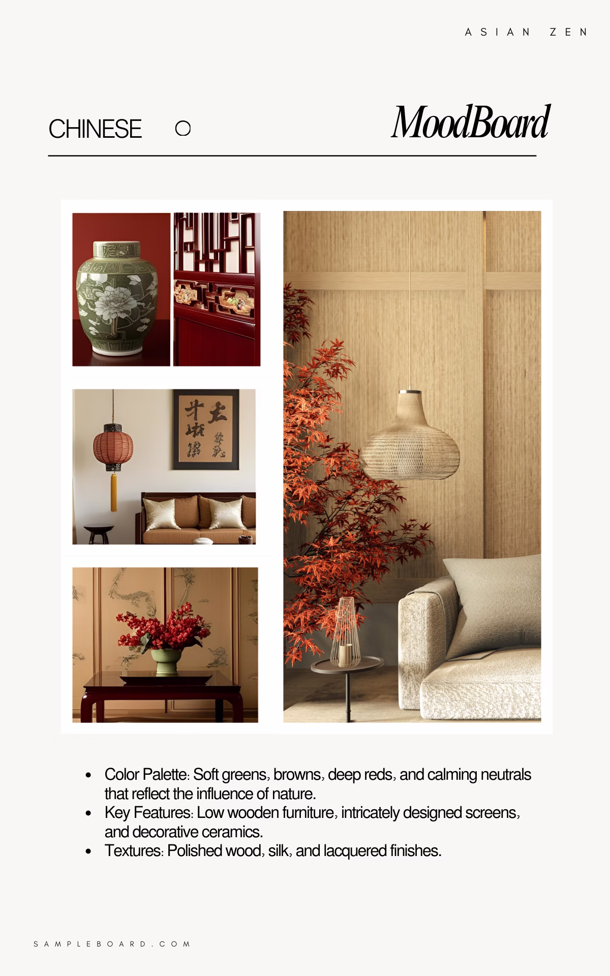 Asian zen interior moodboard