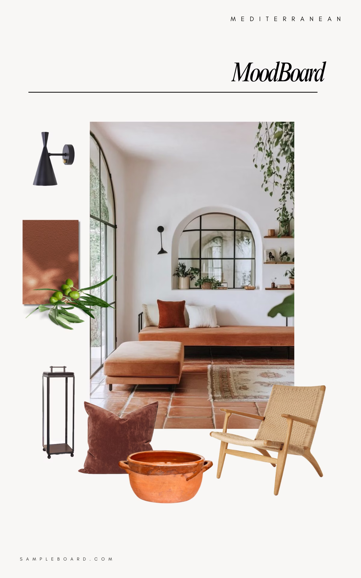 Mediterranean interior design moodboard