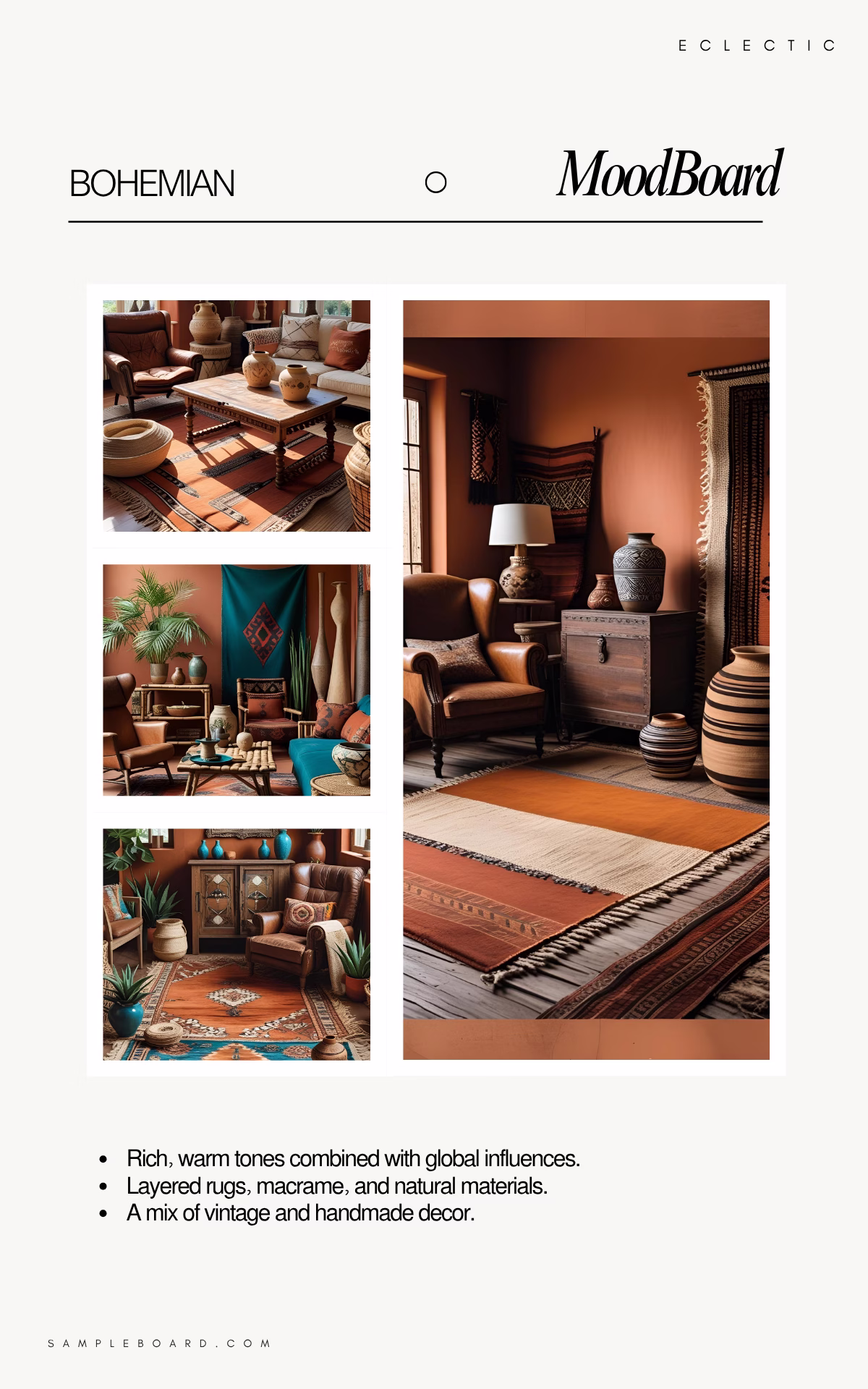 Eclectic interior design moodboard