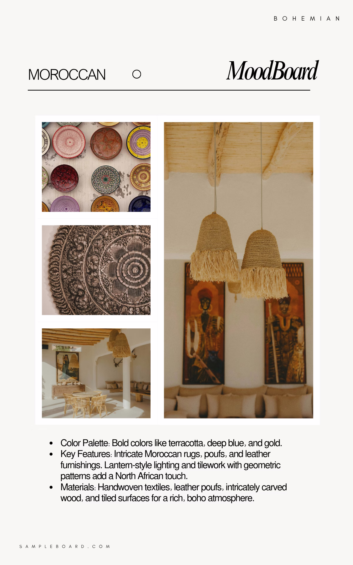 Bohemian interior design moodboard
