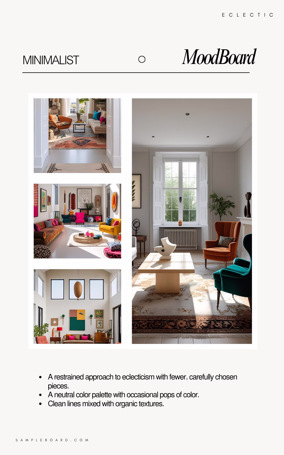 Eclectic interior design moodboard