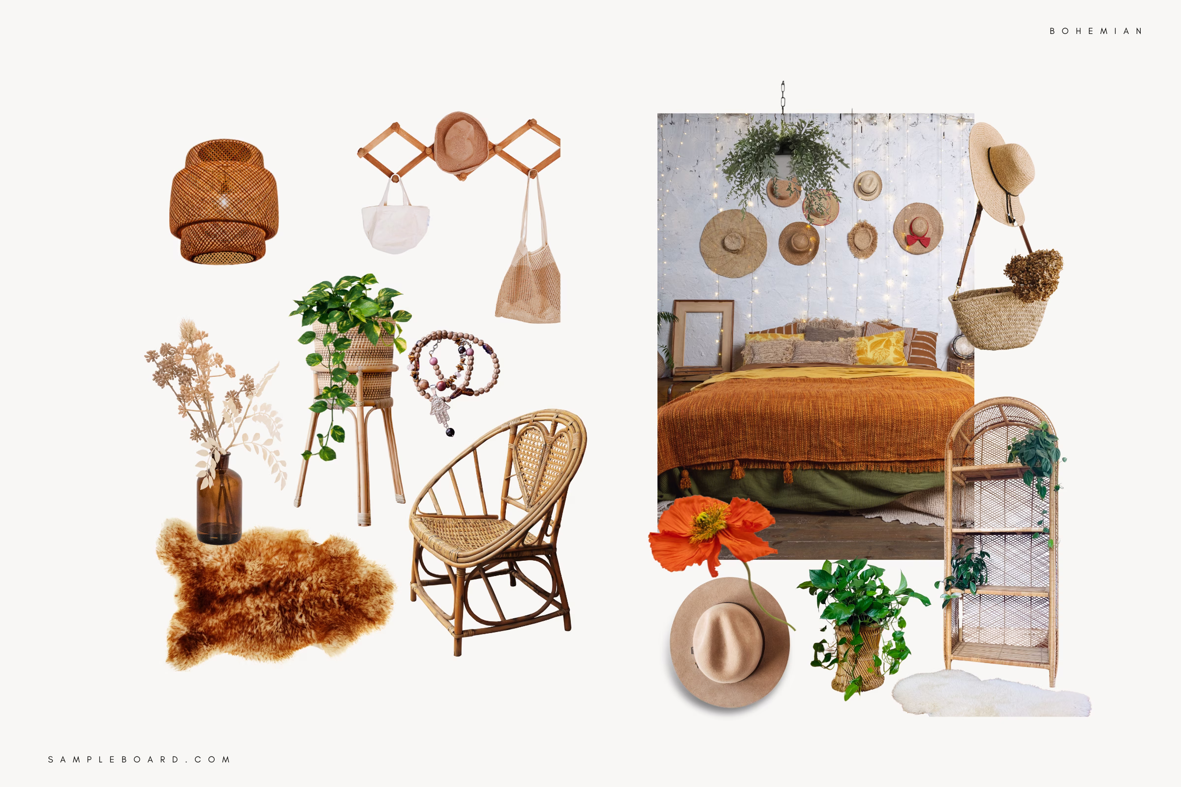 Bohemian interior design sampleboard