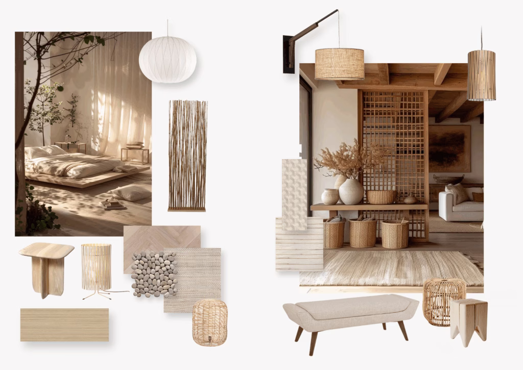 Asian zen interior design moodboard
