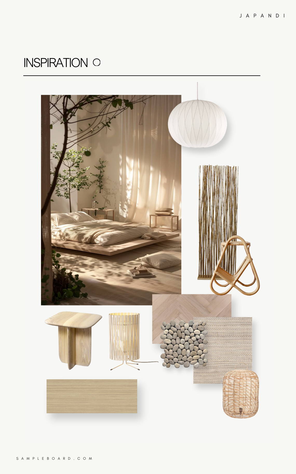 Japandi interior design style mood board