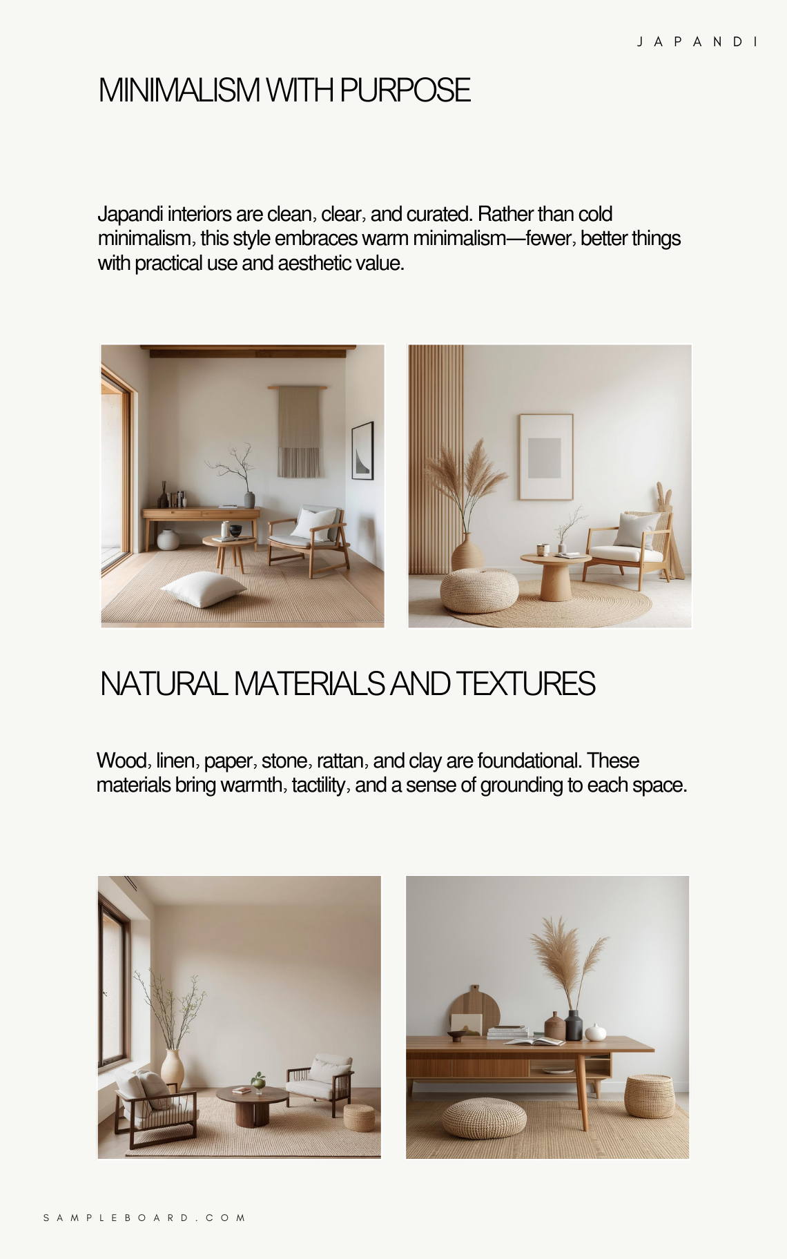 Japandi interior design style mood board