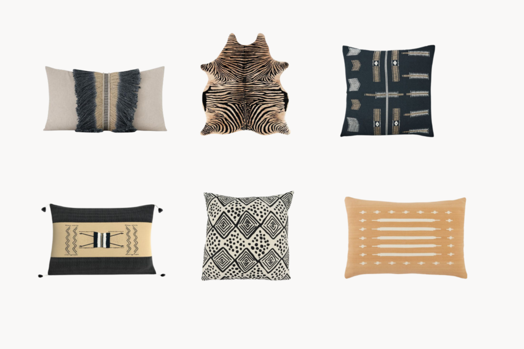 Beige rectangular pillow with a black fringe stripe down the center